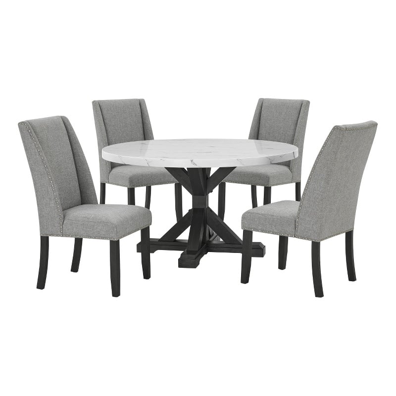 Best Quality Furniture Faux White Marble Dining Set with Dark Rustic Wood Finish