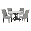 Best Quality Furniture Faux White Marble Dining Set with Dark Rustic Wood Finish