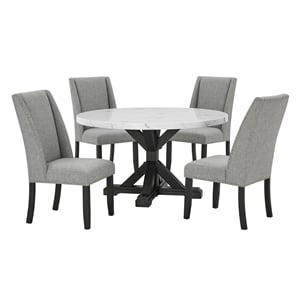 Best Quality Furniture Faux White Marble Dining Table with Dark Rustic Wood