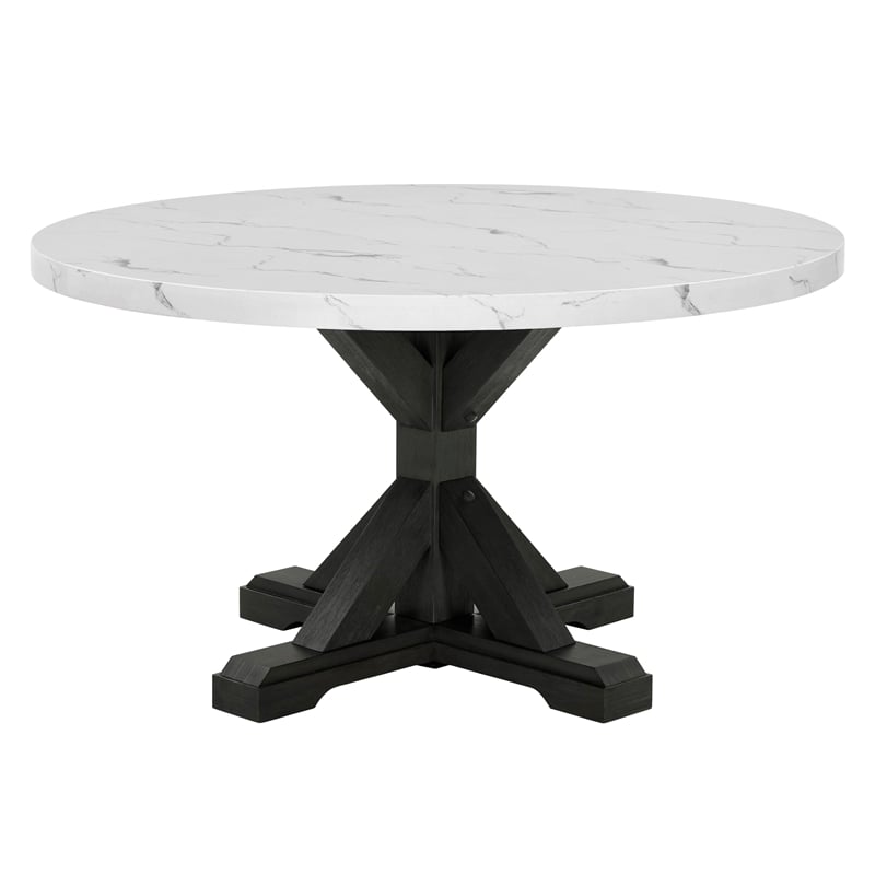 Best Quality Furniture Faux White Marble Dining Table with Dark Rustic Wood
