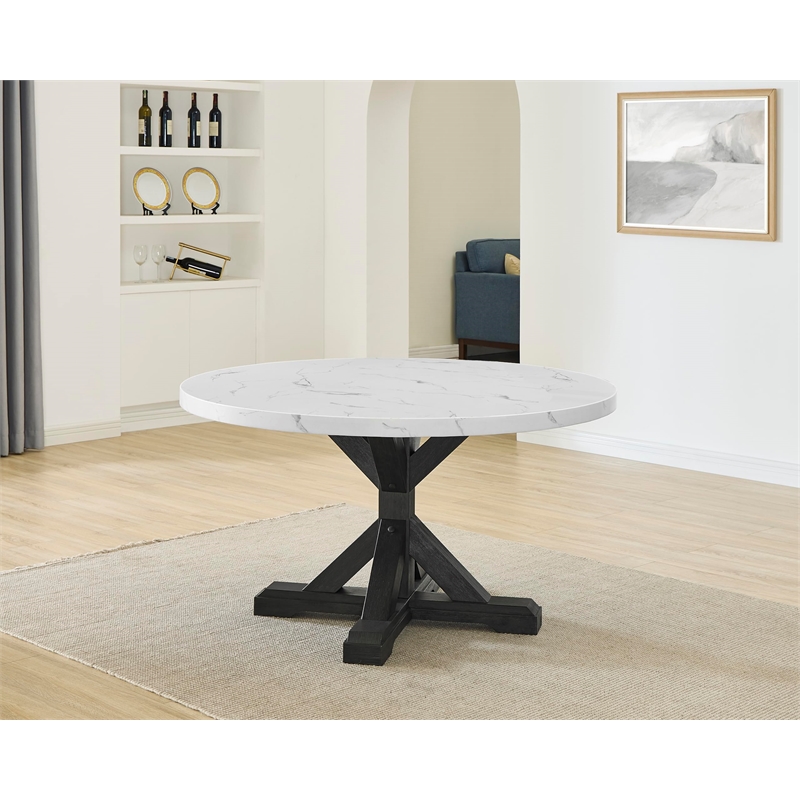 Best Quality Furniture Faux White Marble Dining Table with Dark Rustic Wood
