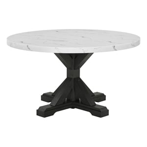 Best Quality Furniture Faux White Marble Dining Table with Dark Rustic Wood