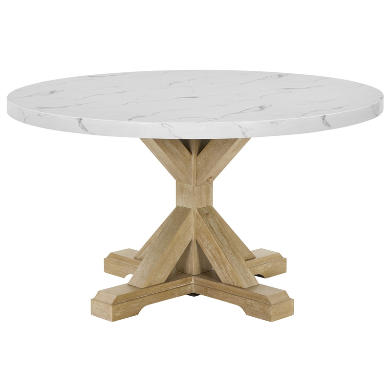 Best Quality Furniture Faux White Marble Dining Set with Rustic Wood Finish
