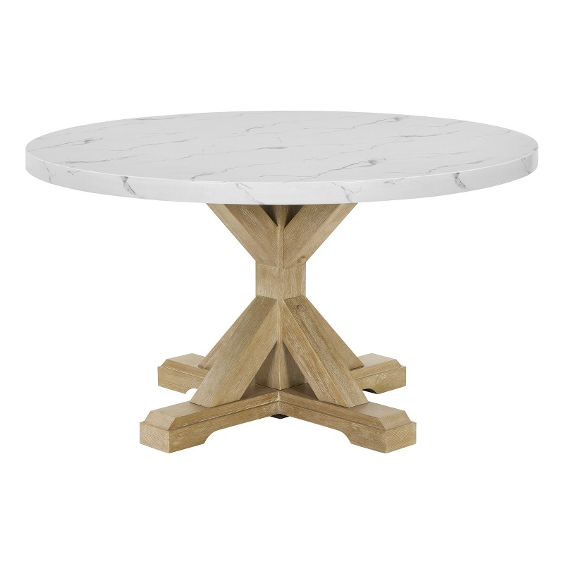 Best Quality Furniture Faux White Marble Dining Table with Rustic Wood Finish