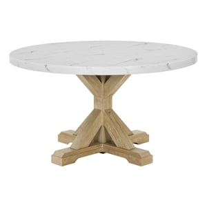 Best Quality Furniture Faux White Marble Dining Table with Rustic Wood Finish