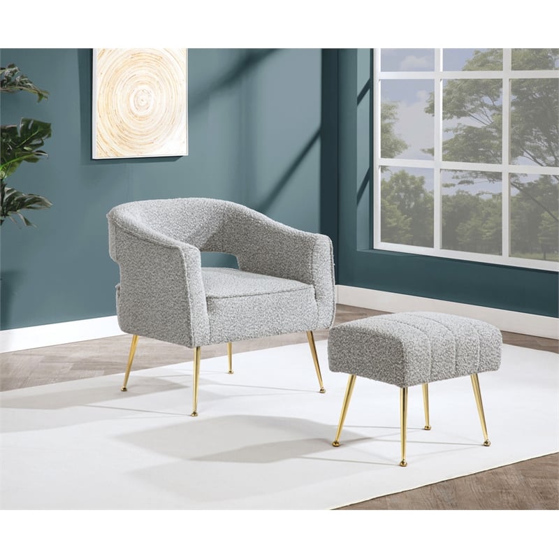 Best Quality Furniture 2 Piece Accent Chair & Ottoman in Rich Gray Boucle Fabric