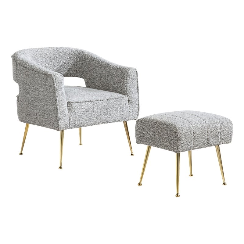 Best Quality Furniture 2 Piece Accent Chair & Ottoman in Rich Gray Boucle Fabric