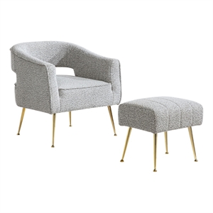 Best Quality Furniture 2 Piece Accent Chair & Ottoman in Rich Gray Boucle Fabric