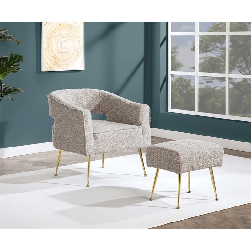 Best Quality Furniture 2 Piece Accent Chair & Ottoman in Gray Boucle Fabric
