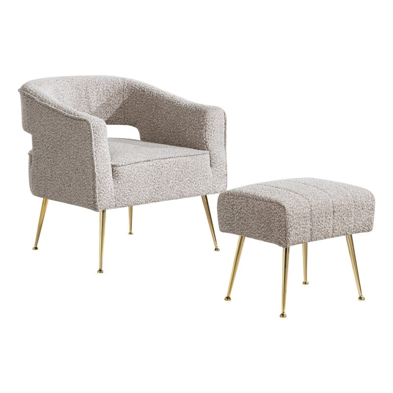 Best Quality Furniture 2 Piece Accent Chair & Ottoman in Gray Boucle Fabric