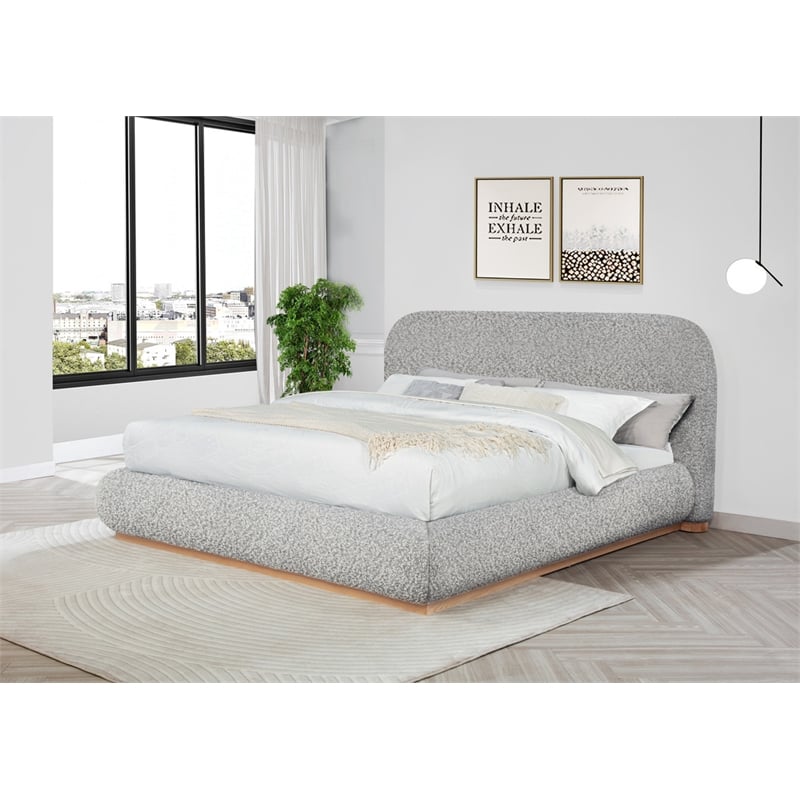 Best Quality Furniture Rich Gray Boucle Fabric Platform Bed in Queen Size
