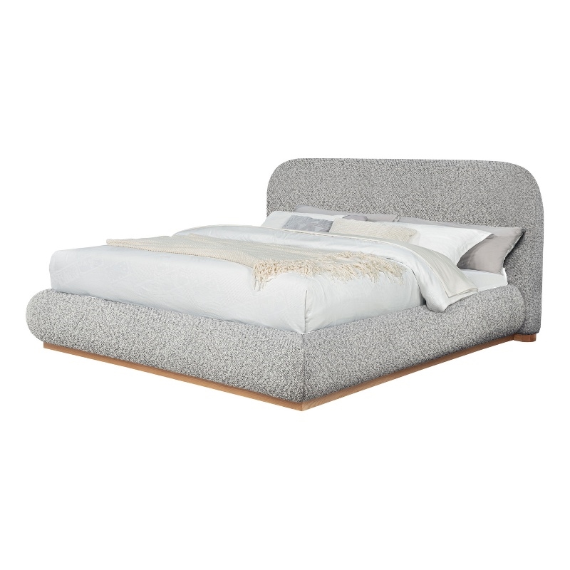 Best Quality Furniture Rich Gray Boucle Fabric Platform Bed in Queen Size