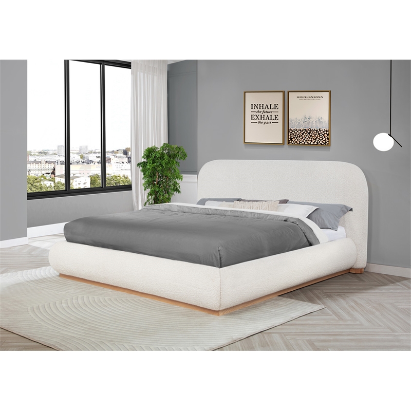 Best Quality Furniture Cream Boucle Fabric Platform Bed in Queen Size