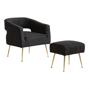 Best Quality Furniture 2 Piece Accent Chair & Ottoman in Black Boucle Fabric