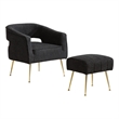 Best Quality Furniture 2 Piece Accent Chair & Ottoman in Black Boucle Fabric