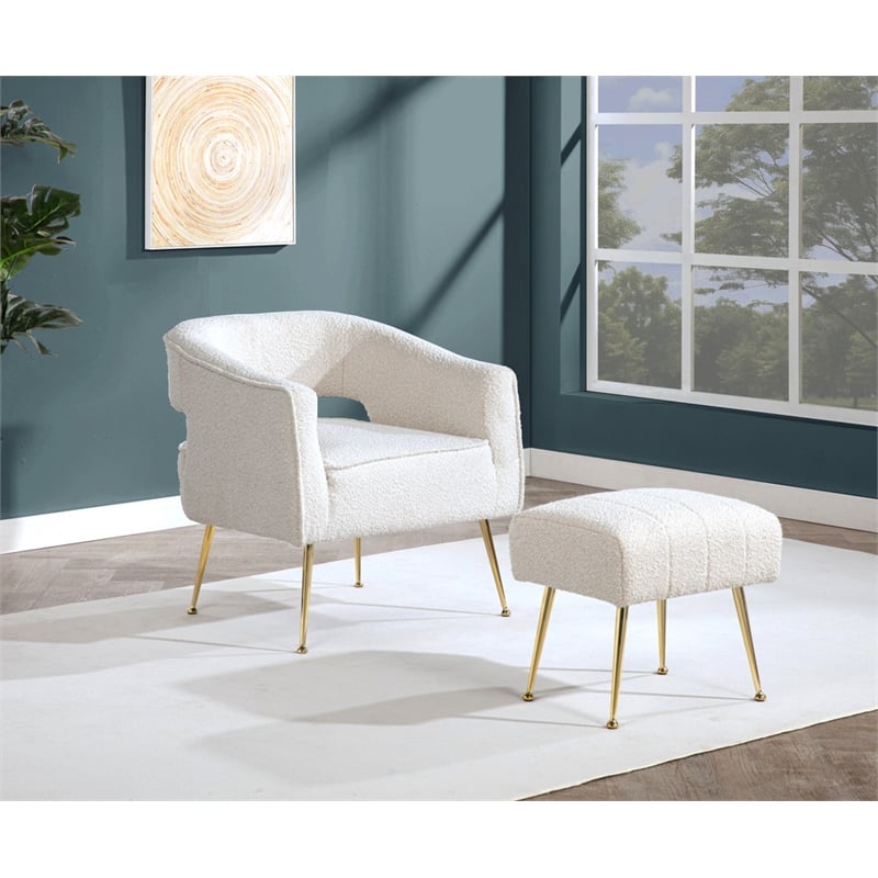 Best Quality Furniture 2 Piece Accent Chair & Ottoman in Cream Boucle Fabric
