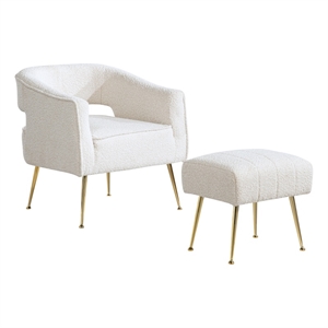 Best Quality Furniture 2 Piece Accent Chair & Ottoman in Cream Boucle Fabric
