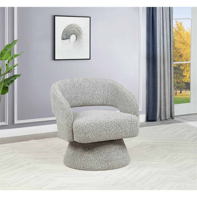Best Quality Furniture Swivel Accent Chair in Rich Gray Boucle Fabric