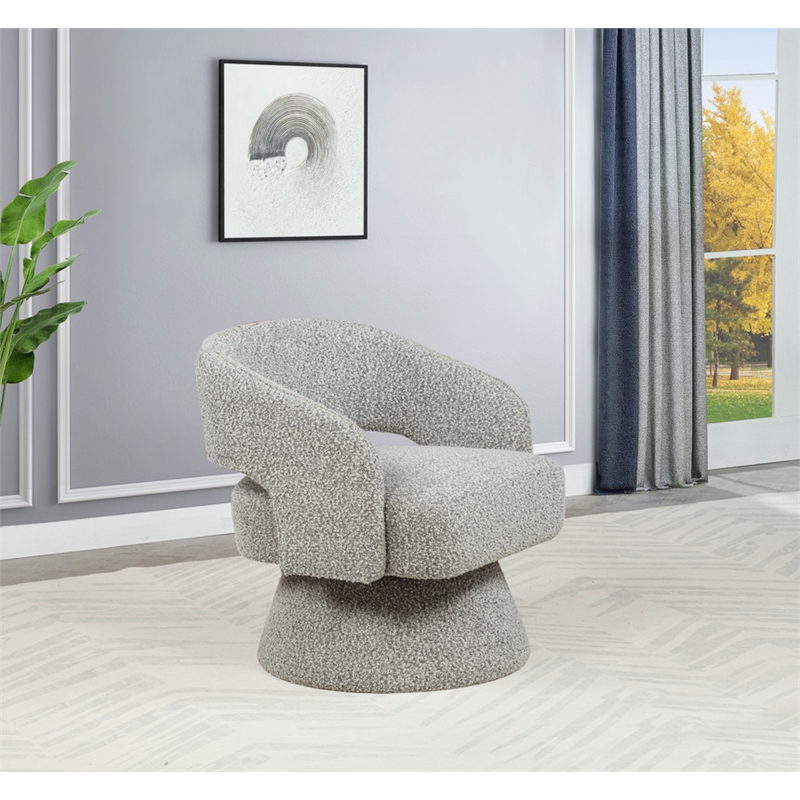 Best Quality Furniture Swivel Accent Chair in Rich Gray Boucle Fabric
