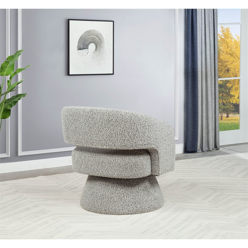 Best Quality Furniture Swivel Accent Chair in Rich Gray Boucle Fabric