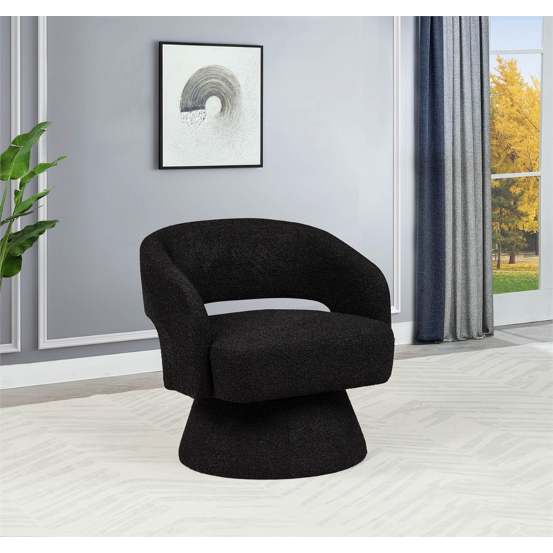Best Quality Furniture Swivel Accent Chair in Black Boucle Fabric