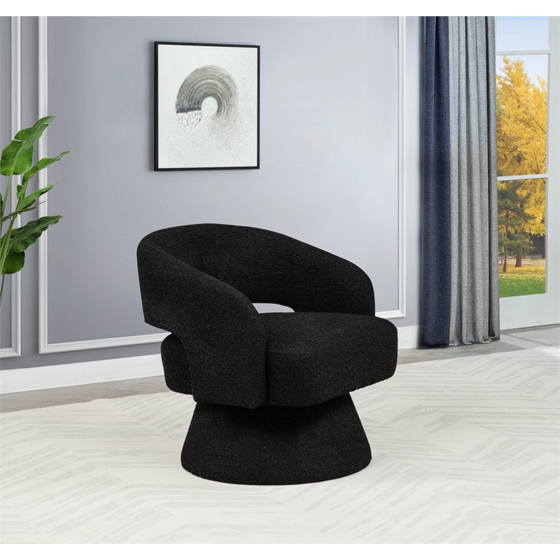 Best Quality Furniture Swivel Accent Chair in Black Boucle Fabric