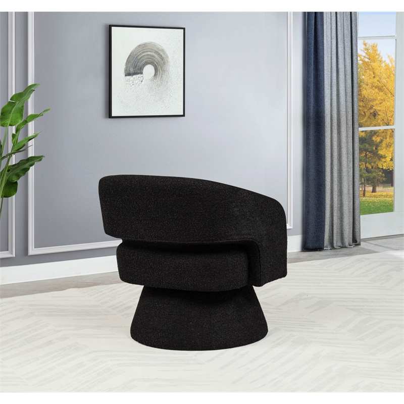 Best Quality Furniture Swivel Accent Chair in Black Boucle Fabric