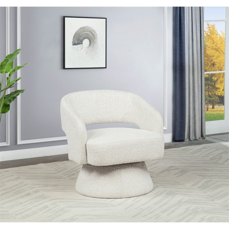 Best Quality Furniture Swivel Accent Chair in Cream Boucle Fabric