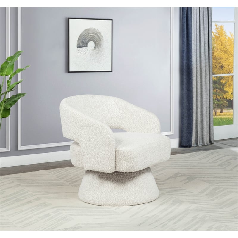 Best Quality Furniture Swivel Accent Chair in Cream Boucle Fabric