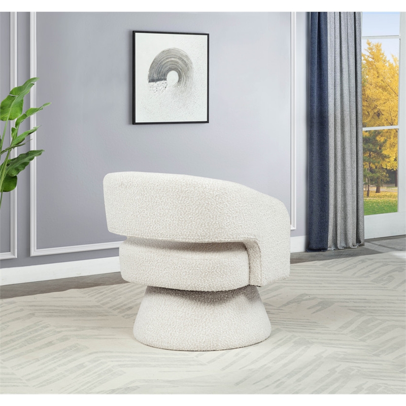 Best Quality Furniture Swivel Accent Chair in Cream Boucle Fabric
