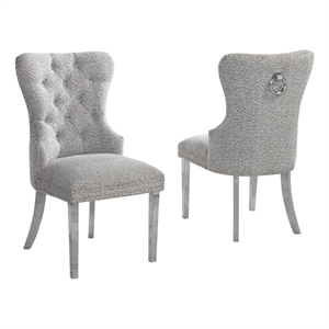 Best Quality Furniture Button Tufted Side Chairs in Rich Gray Boucle Fabric