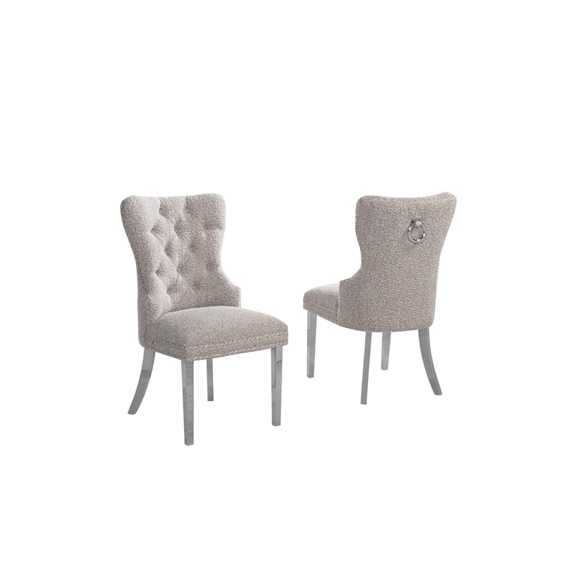 Best Quality Furniture Button Tufted Side Chairs in Gray Boucle Fabric