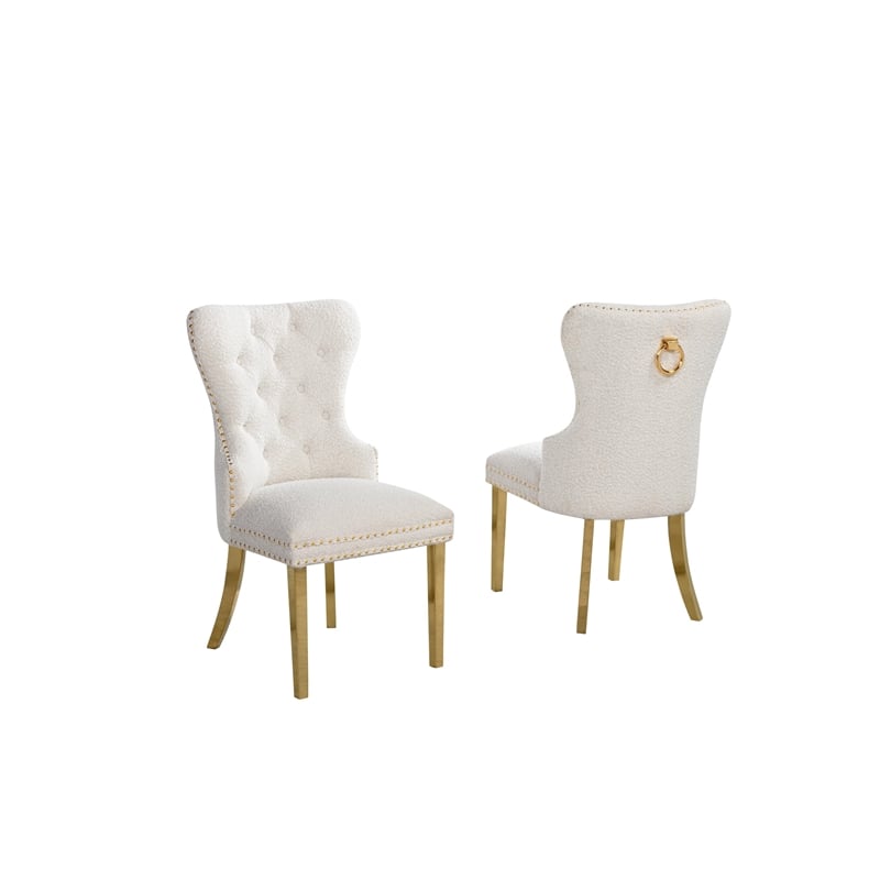 Best Quality Furniture Button Tufted Side Chairs in Cream Boucle Fabric