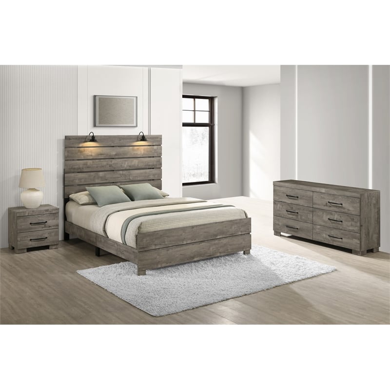 Best Quality Furniture 3pc Antique Gray Wood Panel Bedroom Set with Headlamps