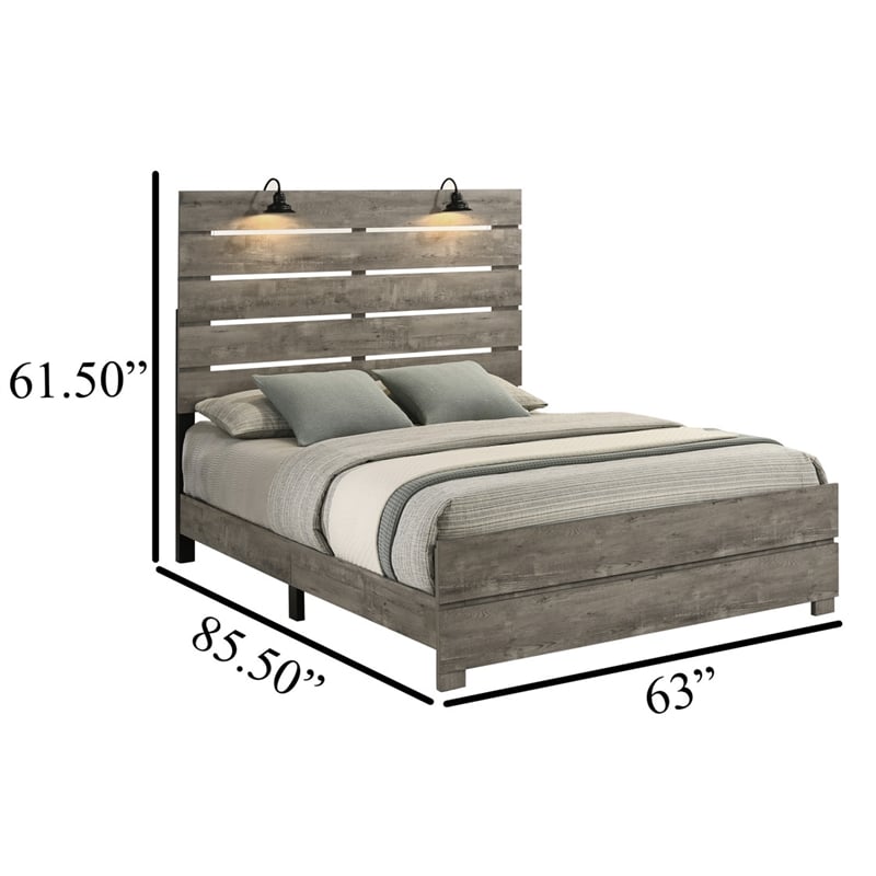 Best Quality Furniture 4pc Antique Gray Wood Panel Bedroom Set with Headlamps