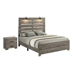 Best Quality Furniture 2pc Antique Gray Wood Panel Bedroom Set with Headlamps