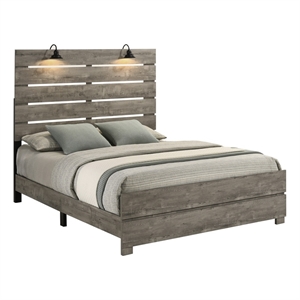 Best Quality Furniture Antique Gray Wood Panel Full Size Bed with Headlamps