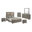 Best Quality Furniture 6pc Antique Gray Wood Panel Bedroom Set with Headlamps