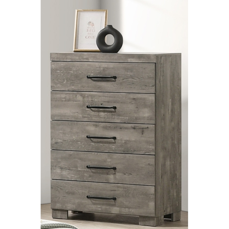 Best Quality Furniture Antique Gray Wood 5 Drawer Chest with Rustic Finish