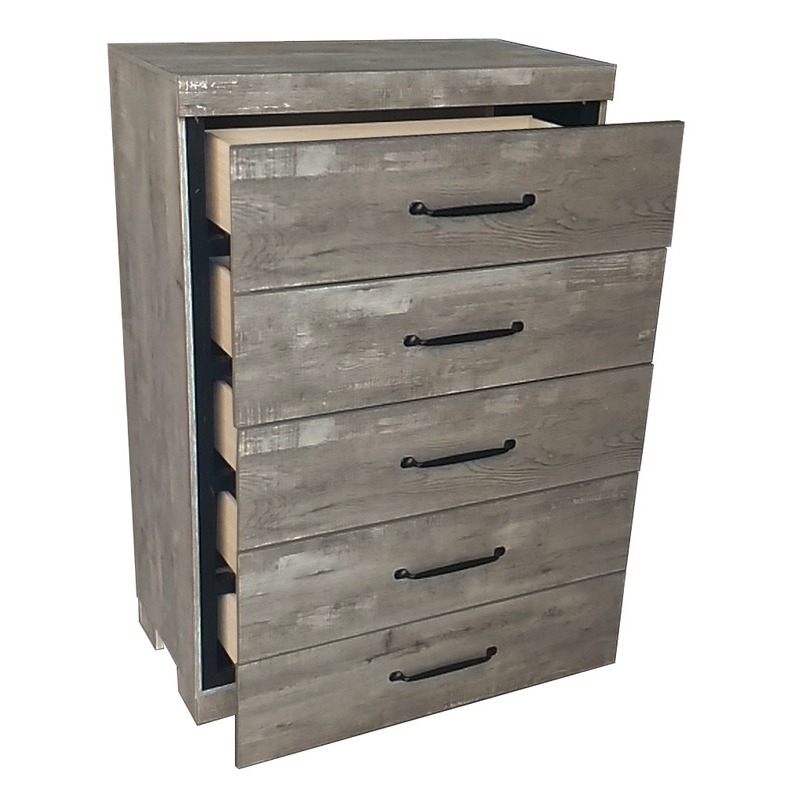 Best Quality Furniture Antique Gray Wood 5 Drawer Chest with Rustic Finish