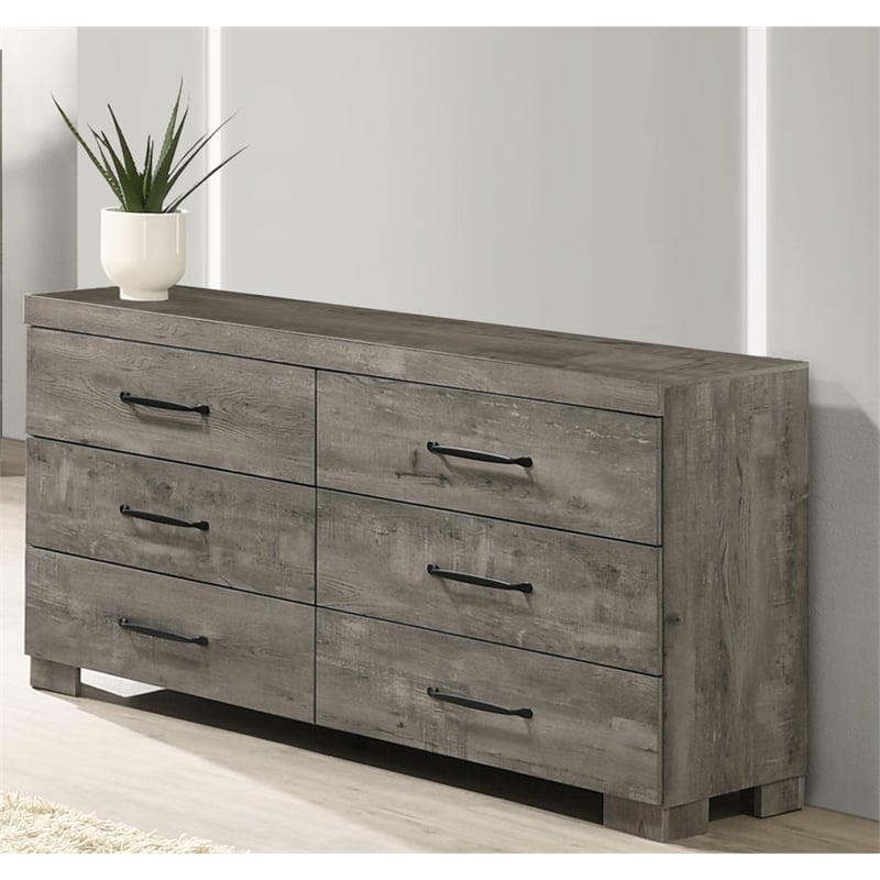 Best Quality Furniture Antique Gray Wood 6 Drawer Dresser with Rustic Finish