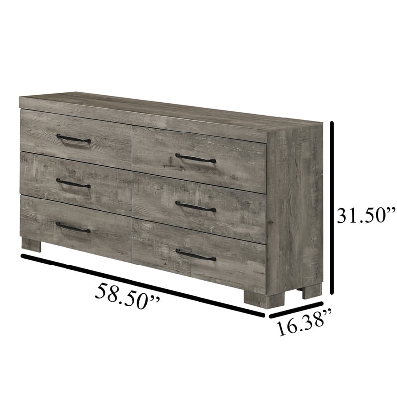 Best Quality Furniture Antique Gray Wood 6 Drawer Dresser with Rustic Finish