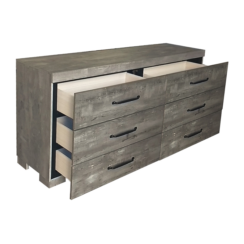Best Quality Furniture Antique Gray Wood 6 Drawer Dresser with Rustic Finish