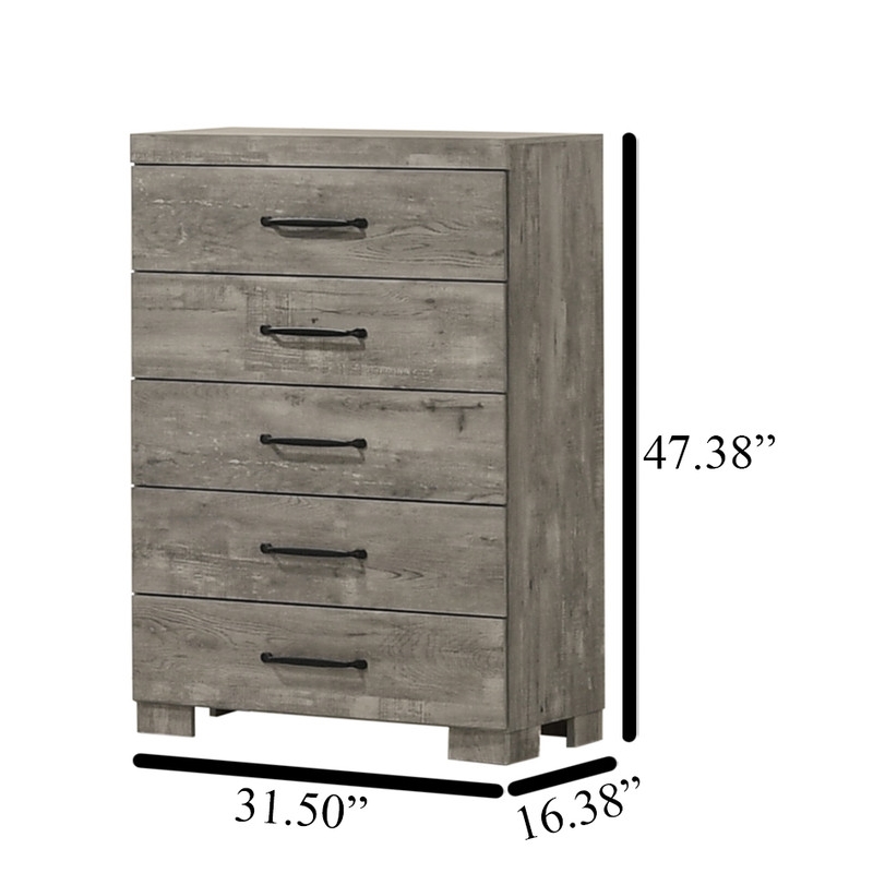 Best Quality Furniture 5pc Antique Gray Wood Panel Bedroom Set with Headlamps