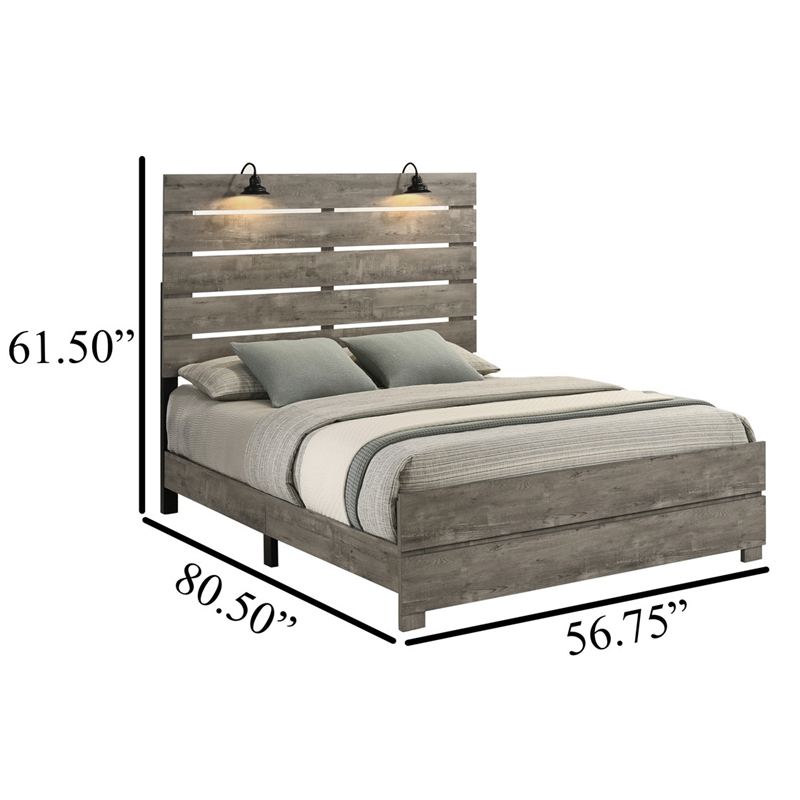 Best Quality Furniture 5pc Antique Gray Wood Panel Bedroom Set with Headlamps