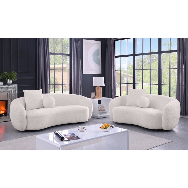 Best Quality Furniture 2 Piece Sofa & Loveseat Set in Beige Boucle Teddy Fabric