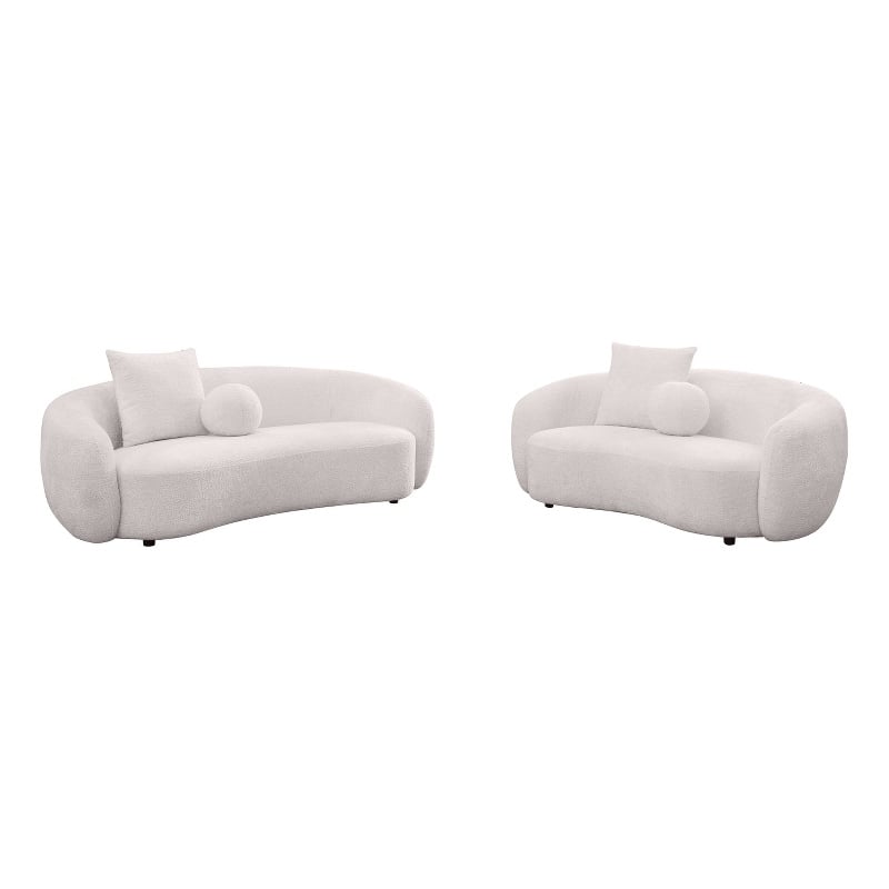 Best Quality Furniture 2 Piece Sofa & Loveseat Set in Beige Boucle Teddy Fabric