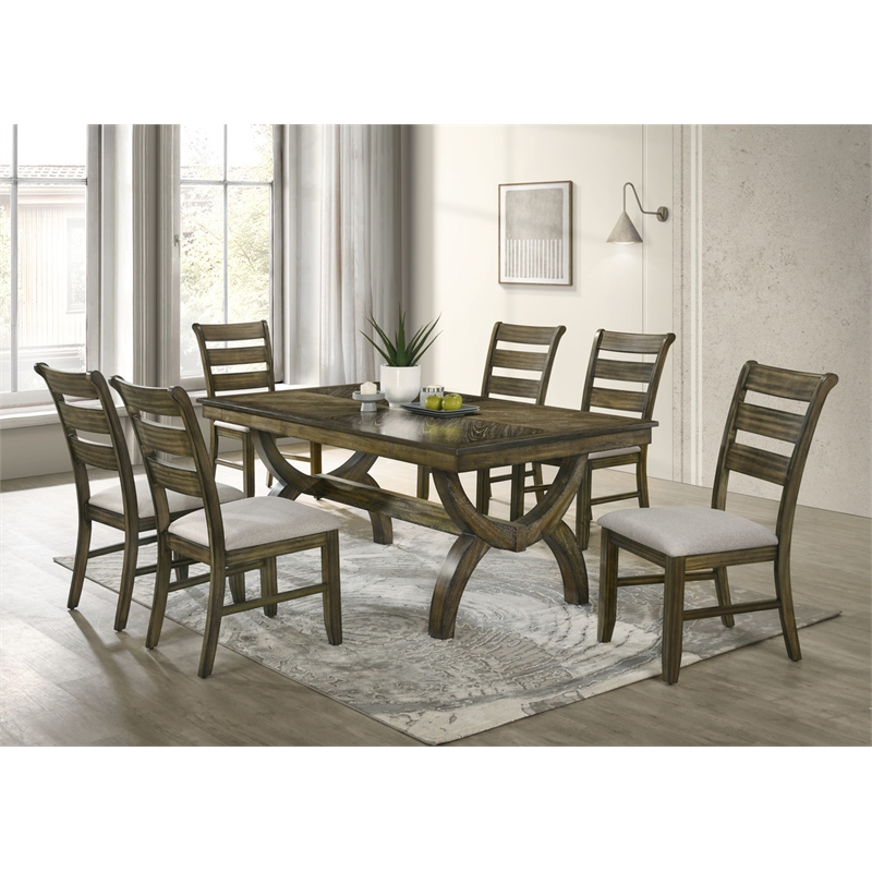 Best Quality Furniture Traditional 7 Piece Dining Set in Antique Brown Wood