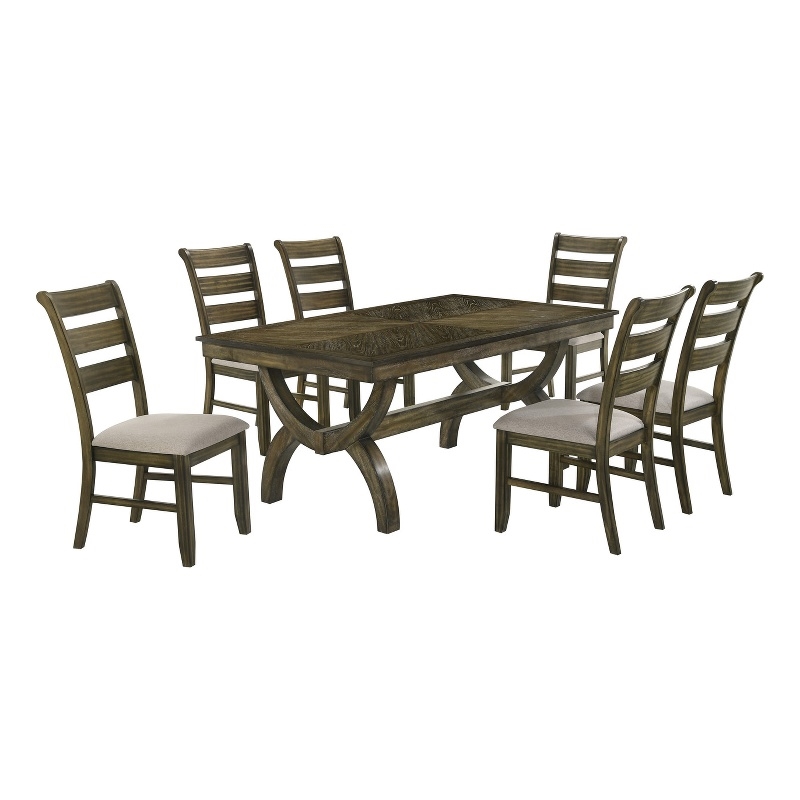 Best Quality Furniture Traditional 7 Piece Dining Set in Antique Brown Wood