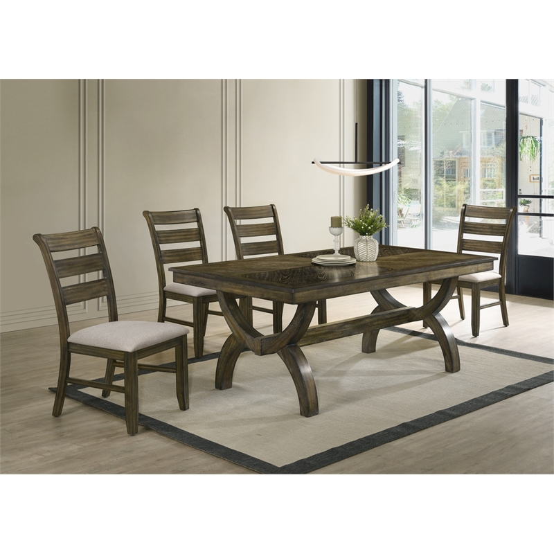 Best Quality Furniture Traditional 5 Piece Dining Set in Antique Brown Wood